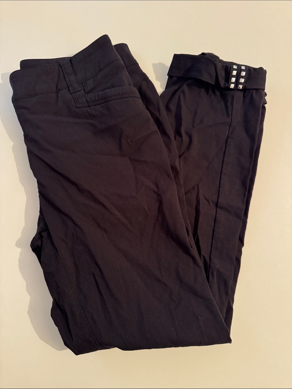 Women’s Black Slim Dress Capris with Studded Tab